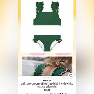 Minnow Girls Evergreen Ruffle Strap Bikini with White Trim